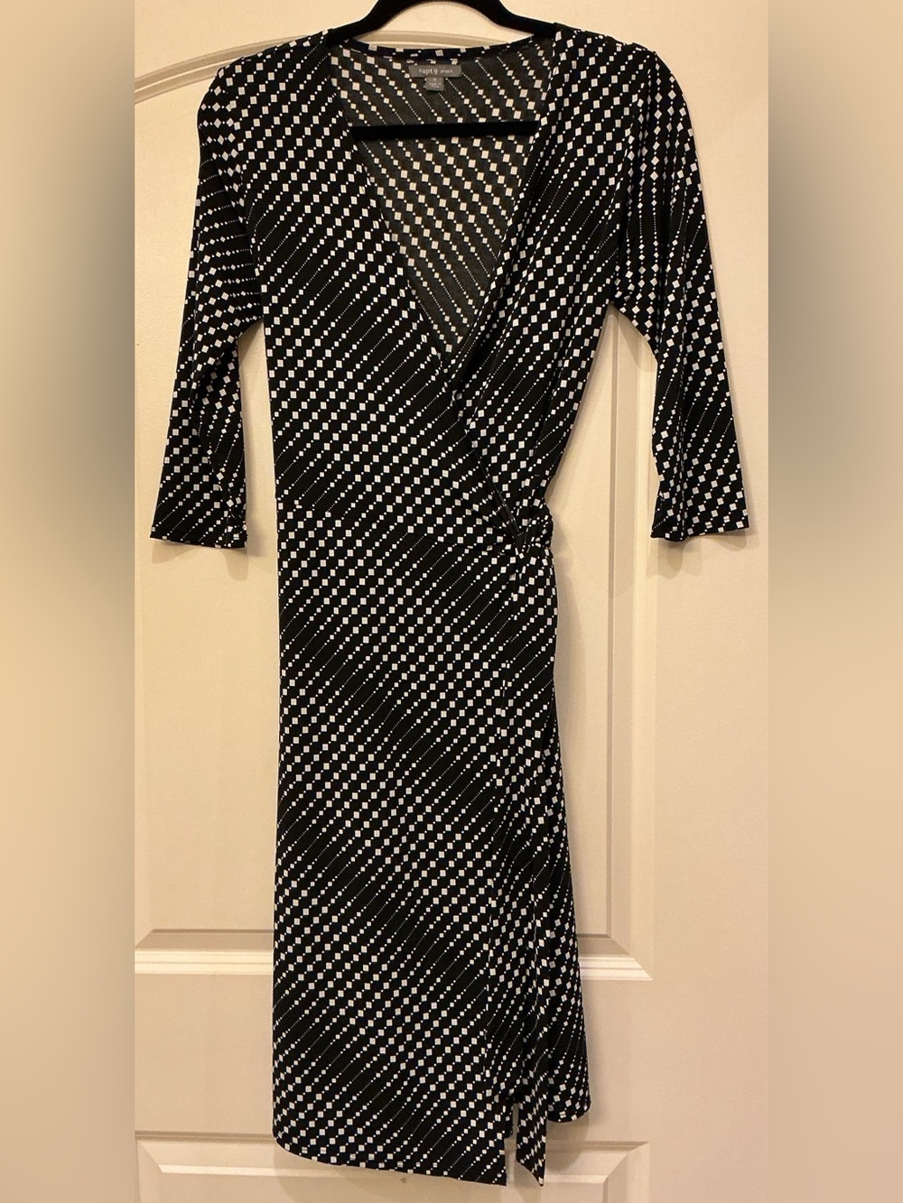 Apt. 9 Geometric Print True Wrap Midi Dress V-Neck Black & White Size S